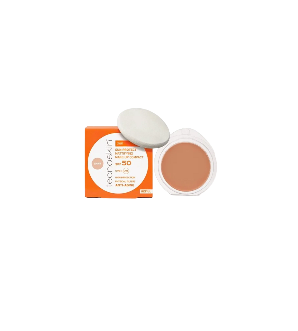 TECNOSKIN Matinį efektą suteikiančios makiažo priemonės su SPF 50 papildymas SUN PROTECT MATTIFYING MAKE-UP COMPACT SPF 50 REFILL